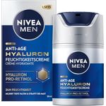 Nivea Men Anti-Age Hyaluron Feuchtigkeitscreme, Gesichtspflege mit Hyaluron, Pro-Retinol und LSF 15, 24h Feuchtigkeit und Faltenmilderung (50 ml)