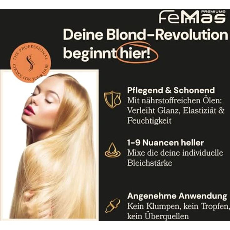 FemMas Blondier-Set 12%, Blaues Blondierpulver 500g & Oxycreme Entwickler 1000ml, Aufhellung um bis zu 9 Tonstufen in Salon-Qualität – Bild 2