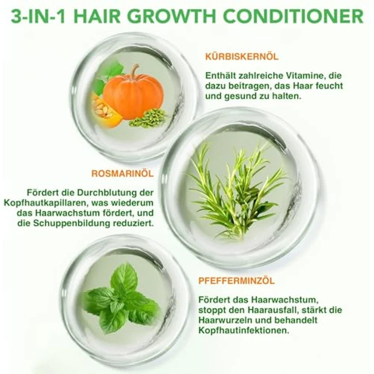 P-Beauty 3-in-1 Conditioner Rosmarin Minze & Kürbiskernöl, 300ml - Haarspülung mit Biotin für Haarwachstum, regenerierende Pflege, Glanz und Schutz vor Haarausfall – Bild 2