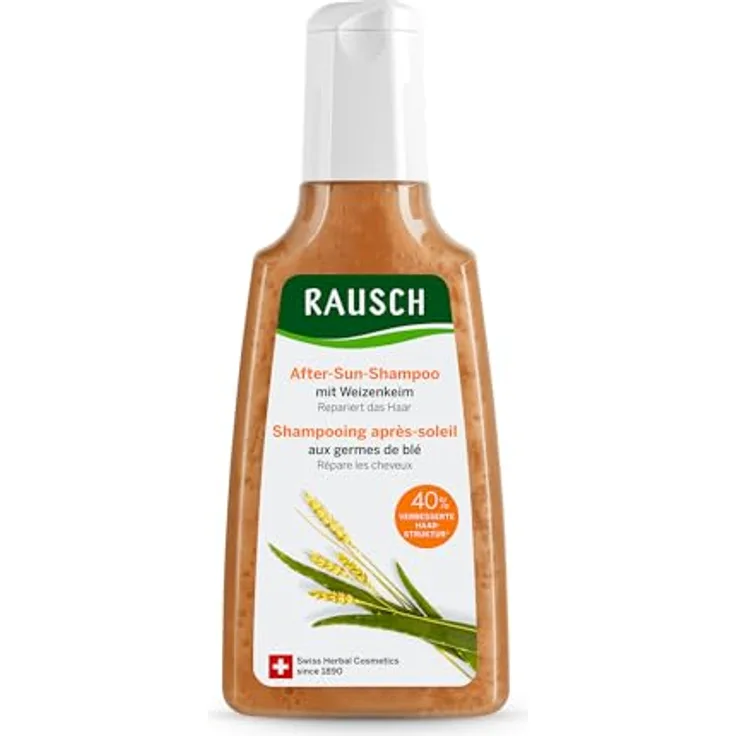 RAUSCH After Sun Shampoo 200 ml, veganes Shampoo mit Weizenkeim- & Aloe-Vera-Extrakt, sanfte Reinigung nach Sonne, Salz & Chlor, silikonfrei, hergestellt in der Schweiz