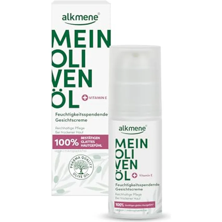 Alkmene Gesichtscreme für trockene Haut, 50 ml - Feuchtigkeitscreme mit Olivenöl & Vitamin E, vegan, dermatologisch getestet, ohne Mikroplastik