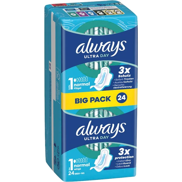 Always Ultra Binden Day Normal mit Flügeln, 24 Stück – zuverlässiger Schutz, komfortabel, ideal für den Tag