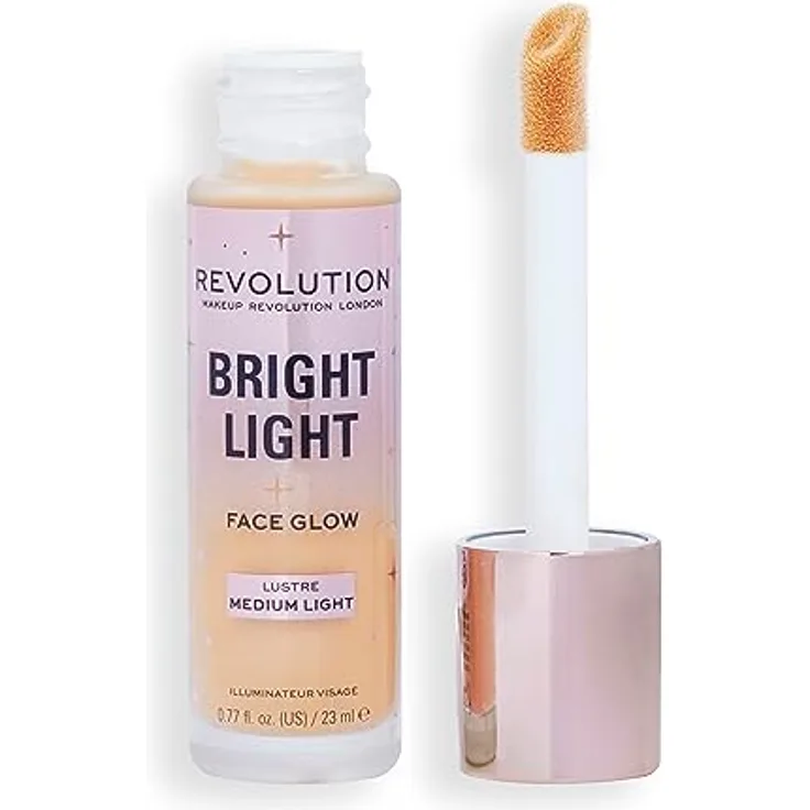 Makeup Revolution Bright Light Face Glow, aufhellendes Tönungsfluid für einen ebenmäßigen Teint, Farbton Lustre Medium Light, 23 ml