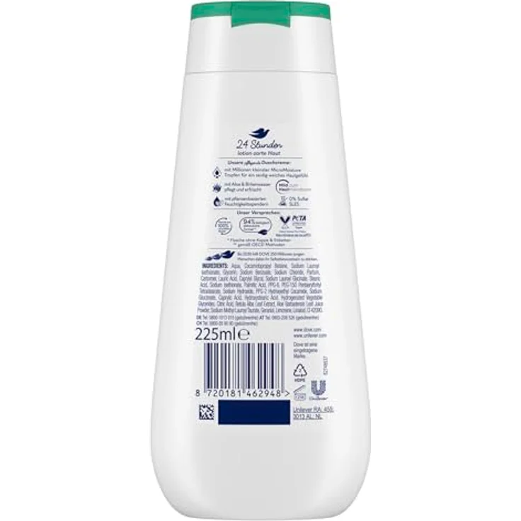 Dove Advanced Care Duschcreme Hydra Pflege mit 24h Renewing MicroMoisture für sofort lotion-zarte Haut 225 ml, mit Aloe und Birkenwasser – Bild 2