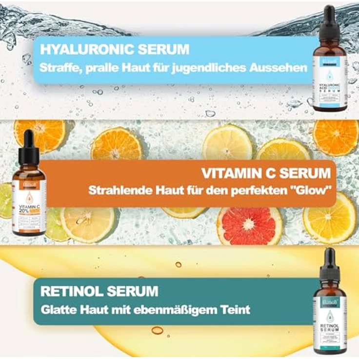 P-Beauty Cosmetic Accessories Gesichtsserum Set, Vitamin C, Hyaluron & Retinol, Anti-Aging, 60ml, Aufhellend, feuchtigkeitsspendend, ohne fettige Rückstände – Bild 2