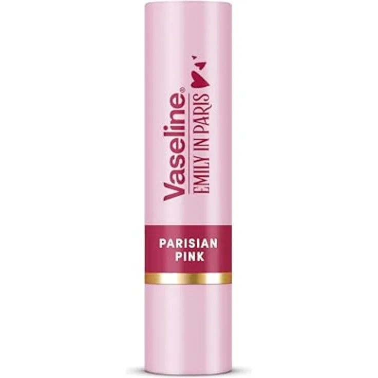 Vaseline Lippenbalsam mit Farbe, Emily Parisian Pink, 3 g, 24-Stunden-Feuchtigkeitsversorgung mit 9% Vaseline, intensives Rosa