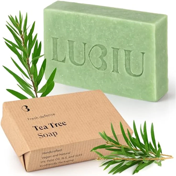 lubiu Teebaumöl Seife Stück, 100g Naturseife zur Bekämpfung von Pickeln und Akne für Gesicht und Körper – Bild 1