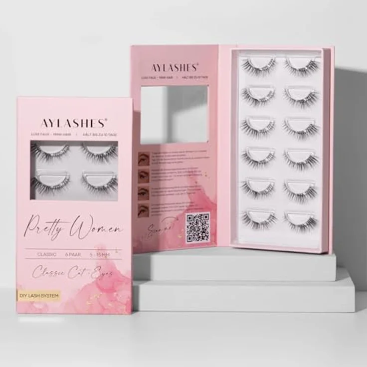 AYLASHES DIY Wimpernextensions Starter Set Pretty Women, 6 Paar Wimpern (5-15mm), Applikator, Wimpernkleber, transparenter Top Coat Sealer, Lash Remover, 7 Tage Halt – Bild 4