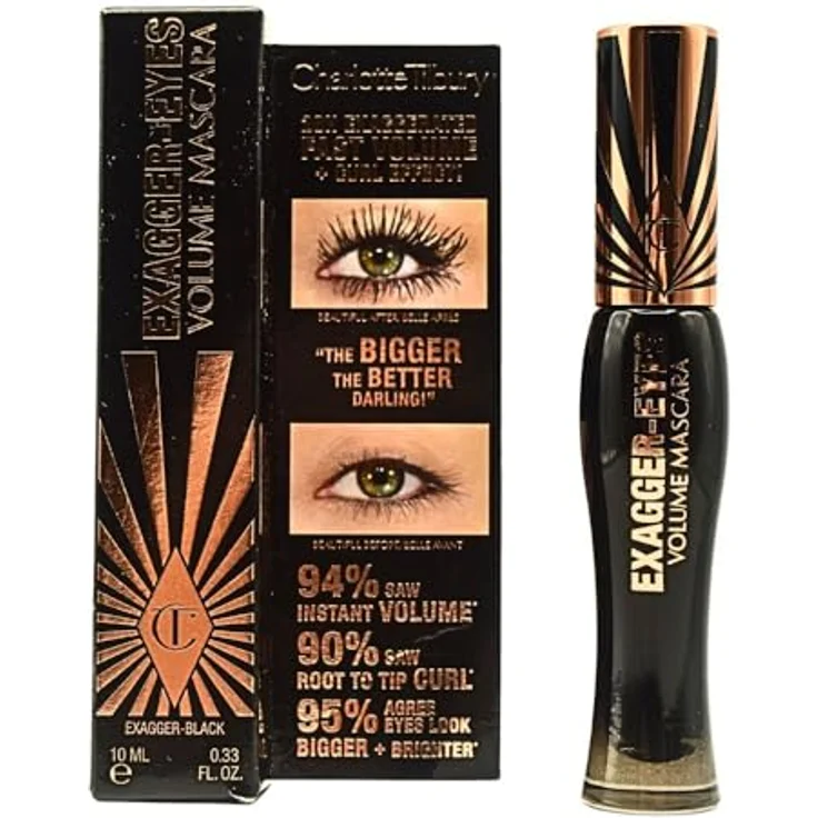 Charlotte Tilbury Exagger-Eyes Volume Mascara, 10 ml, tiefschwarz, wischfest mit langer Haltbarkeit, für bis zu 28 Stunden Volumen – Bild 1