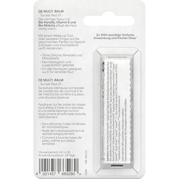 lavera Multi Balm Blister Sunset Red 01 - multifunktionaler Stick für Augen, Lippen & Wangen - vegan - frischer Glow & müheloses Verblenden - Naturkosmetik – Bild 5