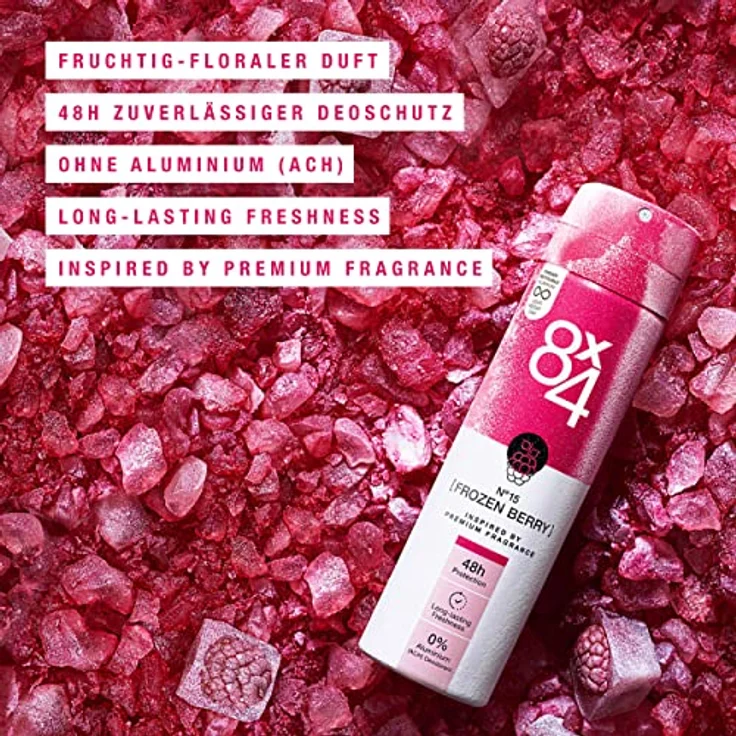 8X4 N°15 Frozen Berry Deospray (150 ml), fruchtig-floraler Duft, Deo ohne Aluminium (ACH), Deodorant mit 48h Schutz für jeden Hauttyp – Bild 2