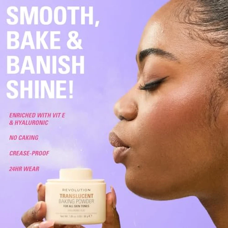 Revolution Loose Baking Powder Puder, talkfreie Formel mit Vitamin E und Hyaluronsäure, 30 g PEACH – Bild 3