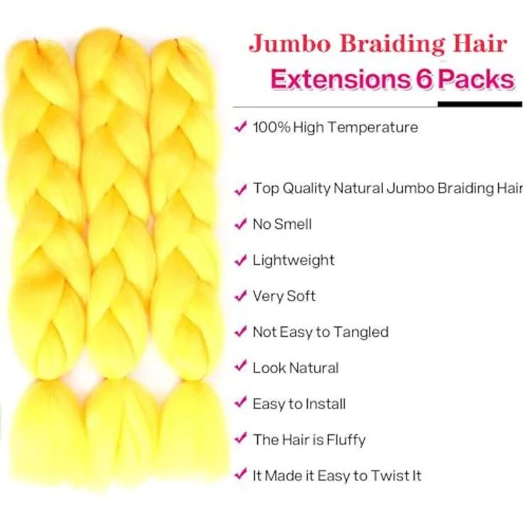 Shangxiu Jumbo Braids Extensions, 24" (60cm) Kunsthaar für Einflechten, Yaki gerade Textur, 6 Stück, 600g – Bild 3
