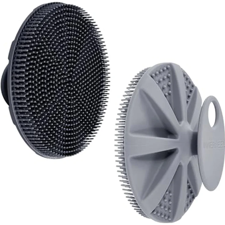INNERNEED Körperschrubber aus lebensmittelechtem Silikon, Duschbürste mit ergonomischem Griff, sanftes Peeling, Schwarz+Grau – Bild 1