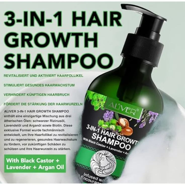 P-Beauty Cosmetic Accessories P-BEAUTY 3in1 Haarwachstumsshampoo 1 x 300ml - mit Black Castor Rizinus, Lavendel & Arganöl, Vegan - fördert dichtes und glänzendes Haar – Bild 2