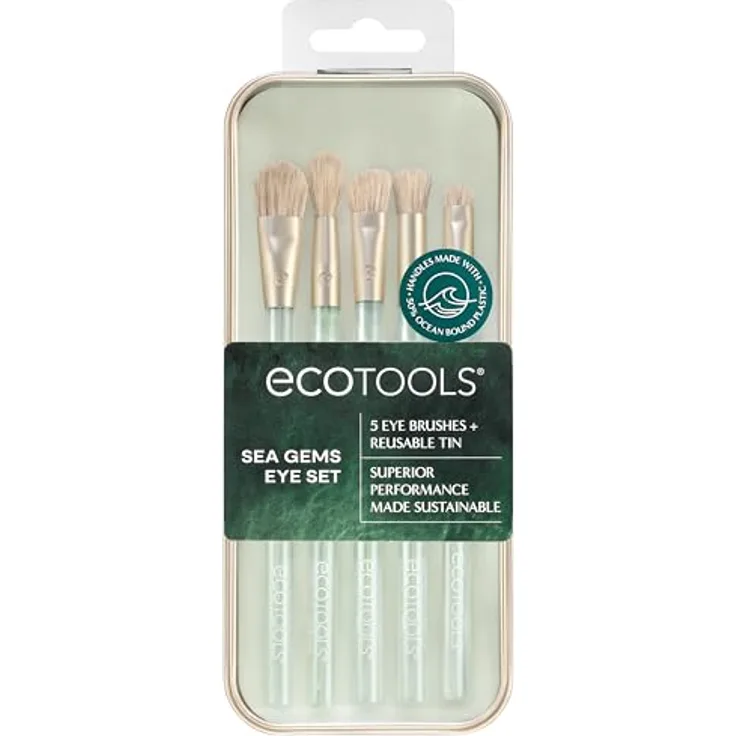EcoTools Sea Gems Augen-Make-up-Set, 6-teiliges Set mit wiederverwendbarer Dose, vegan und tierversuchsfrei, geeignet für flüssige, cremige und pudrige Produkte