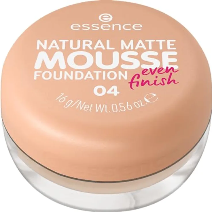 essence cosmetics NATURAL MATTE MOUSSE FOUNDATION, Nr. 04 Nude, mattierend, abdeckend, Expressergebnis, matt, vegan, ölfrei, ohne Parfüm, ohne Alkohol, 1er Pack (15g)
