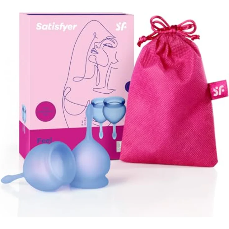 Satisfyer Feel good MENSTRUAL CUP, Menstruationstasse 15 ml & 20 ml, hypoallergenes Silikon, blau, 2 St. – Bild 1