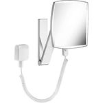 KEUCO Wand-Kosmetikspiegel mit Schwenkarm, LED-Beleuchtung, 5-facher Vergrößerung, Stecker-Transformator, 20x20cm, eckig, chrom, iLook_move
