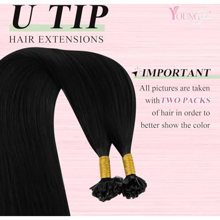 YoungSee U Tip Haarverlängerungen, Echthaar Schwarz 40 cm, Keratin Bondings für müheloses Volumen und natürliche Integration, 50g – Bild 2