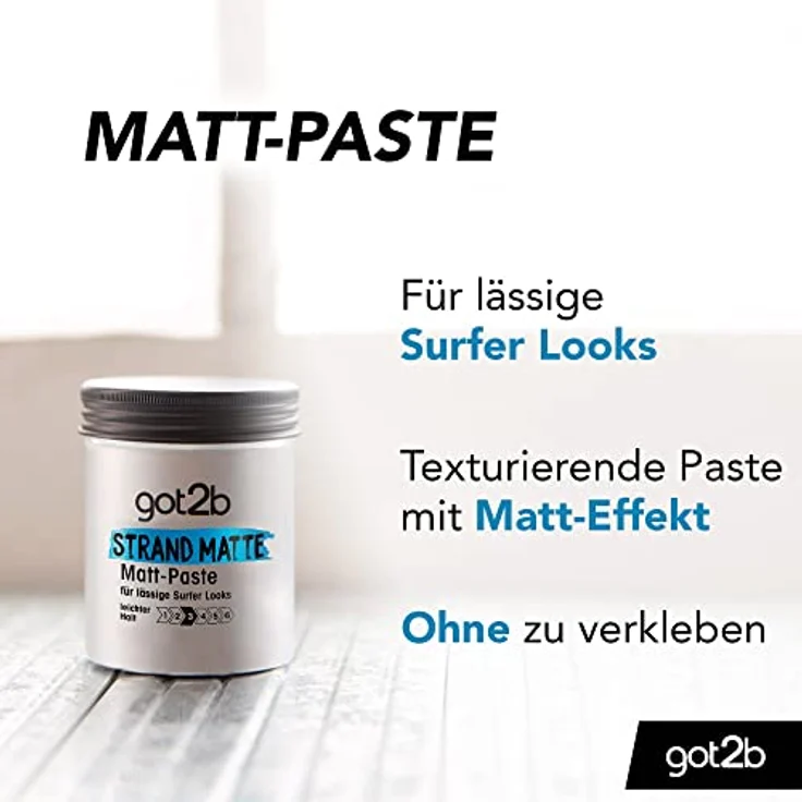 got2b Strand Matte Matt-Paste (100 ml), Styling Paste für matte Surfer Looks, zum Strubbeln, Texturieren oder Zähmen ohne Verkleben, mittlerer Halt – Bild 4