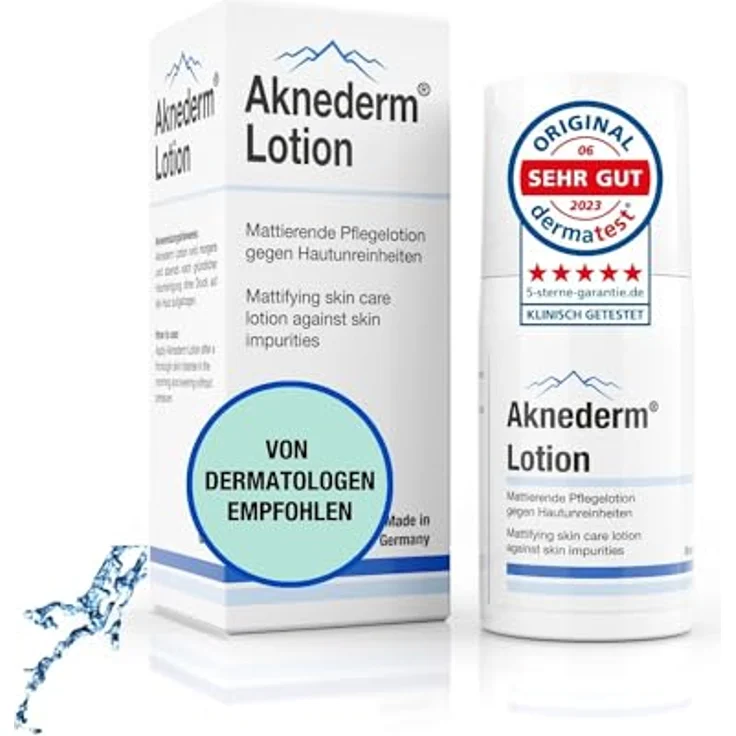 AKNEDERM mattierende Gesichtslotion gegen Pickel & Akne 30ml - Tageslotion für fettige Haut, wirkt antibakteriell & reguliert Talg – Bild 1
