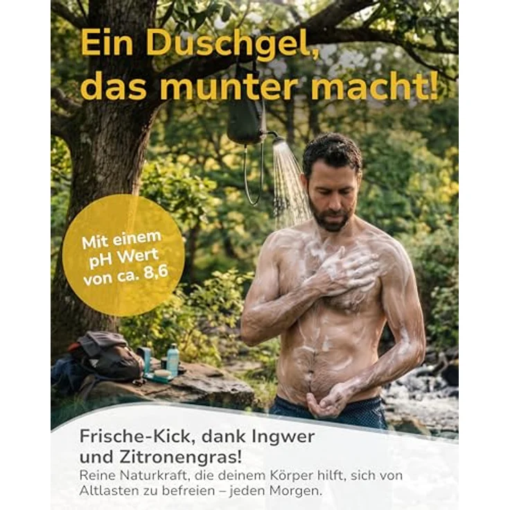 GREENDOOR Basisches Duschgel 500 ml Ingwer Zitronengras, pH 8,5, ohne SLS & Konservierungsstoffe, vegane Naturkosmetik mit Bio-Olivenöl & Bio-Kokosöl – Bild 3