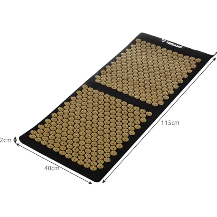 Trizand Akupressurmatte Entspannungsmatte Schwarz/Gold, Spar-Set mit Kissen und 2 Massagebällen, fördert Durchblutung und reduziert Muskelverspannungen – Bild 2