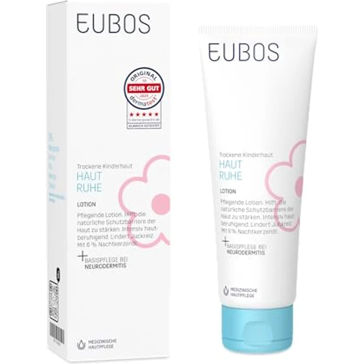 EUBOS Kinder HAUT RUHE Lotion, 200 ml, mit 6% Nachtkerzenöl und Johanniskraut-Extrakt, für trockene Haut, frei von Mikroplastik und Parfüm – Bild 1
