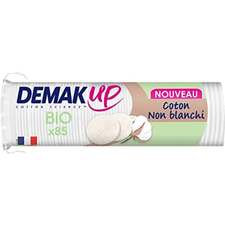 Demak'Up Bio-Wattepads zum Abschminken – Gesicht und Augen – 100% natürliche, biologische und nicht gebleichte Baumwollfasern – GOTS-zertifiziert – 85 Stück