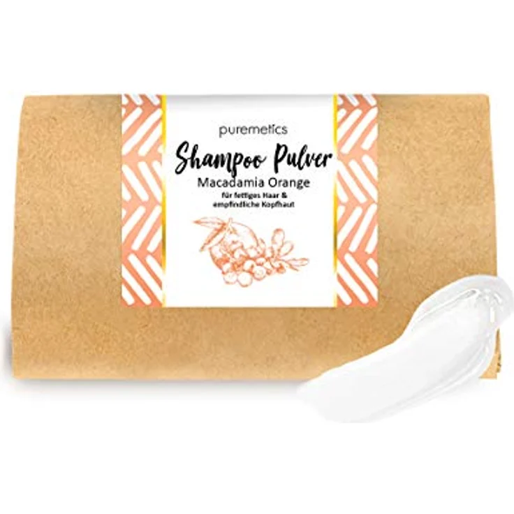 puremetics Zero Waste Shampoo Pulver "Macadamia Orange" (50g = 200ml) für fettiges Haar und empfindliche Kopfhaut | vegan & plastikfrei – Bild 1