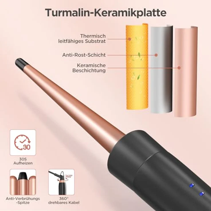 BESTOPE MIX Lockenstab Hair Curler 5 in 1, antistatisches Keramik Welleneisen mit 3 Fässern, einstellbarer Temperatur bis 210°C, schnelle Erwärmung, rose gold – Bild 5