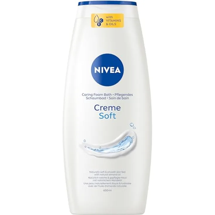 NIVEA Pflegendes Schaumbad Creme Soft, 650 ml mit Vitaminen C und E, feuchtigkeitsspendend und mildem Duft