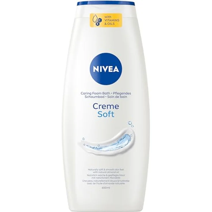 NIVEA Pflegendes Schaumbad Creme Soft, 650 ml mit Vitaminen C und E, feuchtigkeitsspendend und mildem Duft – Bild 1