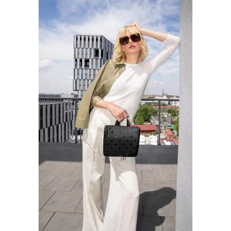 REISENTHEL® Kulturbeutel toiletbag XL, Kosmetiktasche Kulturbeutel Kulturtasche, luftiges Netzgewebe, viele Taschen, Haken zum Aufhängen, inkl. Spiegel, schwarz – Bild 4
