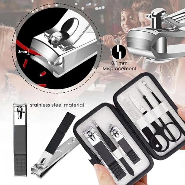walentin profwr Nagelknipser Set, 7-teiliges Maniküre Kit aus hochwertigem Edelstahl, tragbarer Reisekoffer für persönliche Pflegewerkzeuge für Männer – Bild 5
