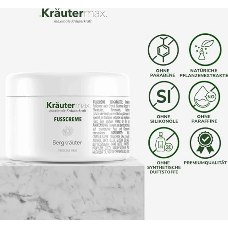 Kräutermax Fußcreme trockene Füße, 100 ml mit Sheabutter, Bienenwachs und ätherischen Ölen für empfindliche Haut – Bild 4