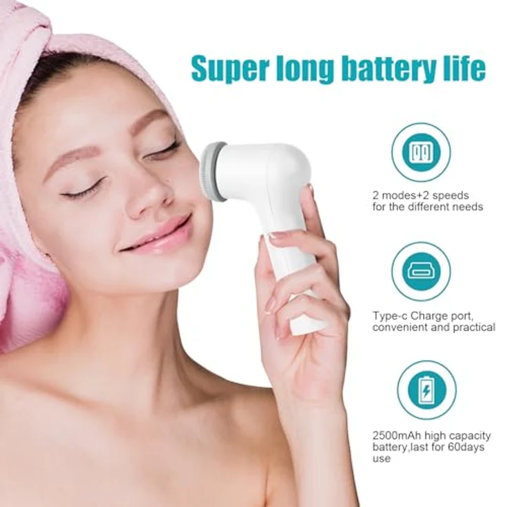 MYCARBON Elektrische Gesichtsreinigungsbürste IPX7, Wiederaufladbar mit 2500mAh Akku, 2x360° Bürstenkopf für alle Hauttypen, Tiefenreinigung in Reinweiß – Bild 5