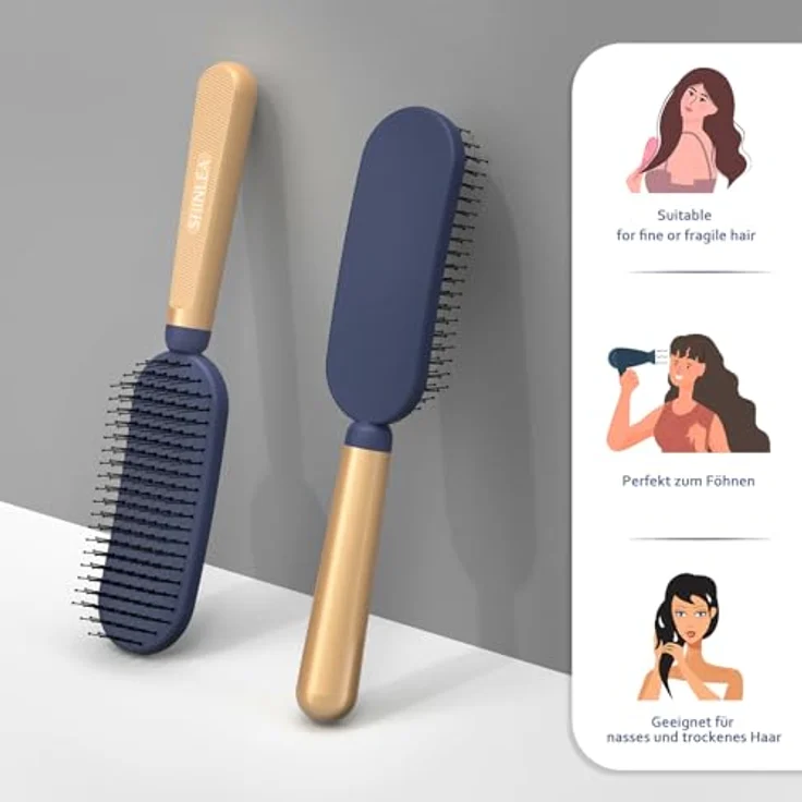 SHINLEA Entwirrende Haarbürste für nasses und trockenes Haar, Föhnen Styling-Haarbürste mit Kugelspitzen, reduziert Haarausfall und beseitigt Knoten – Bild 2