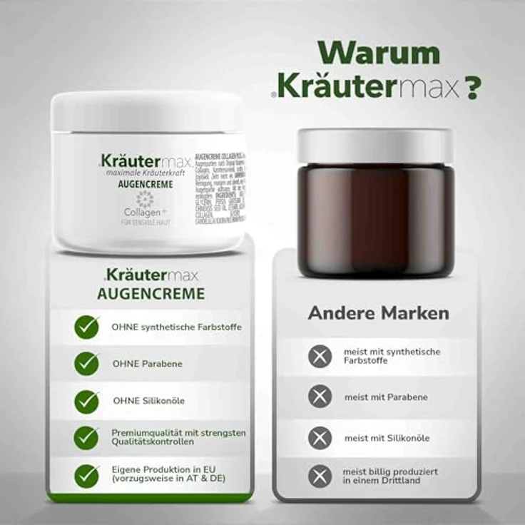 Kräutermax Collagen Augencreme, 15 ml, mit Lecithin, Karottensamenöl, Avocadoöl und Jojobaöl für sensible Haut – Bild 3