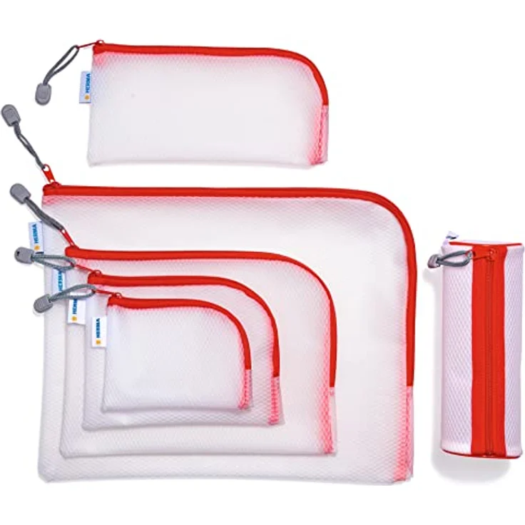HERMA 20002 Reißverschlusstasche Reiseetui transparent rot, kleine verschließbare Sichttasche mit Zipper, Kulturtasche für Handy, Ladekabel, Kosmetik, Stifte, Schlüssel – Bild 3