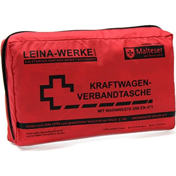 Leina-Werke 11020 KFZ-Verbandtasche Compact mit Warnweste und Klett, Rot/Schwarz