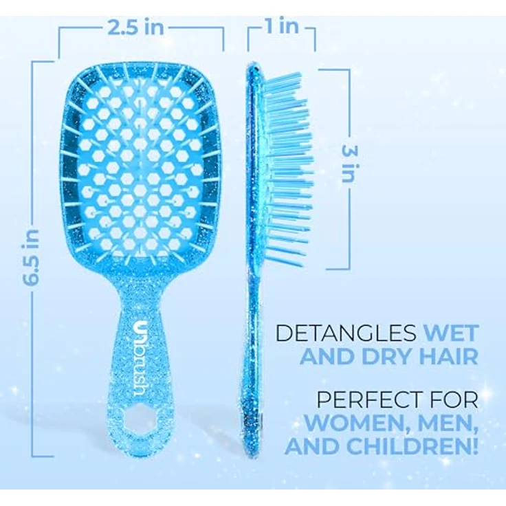 UNbrush Glitter Collection Mini Haarbürste, Detangler in Sapphire, unisex, sanftes Entwirren ohne Ziepen für unterwegs – Bild 6