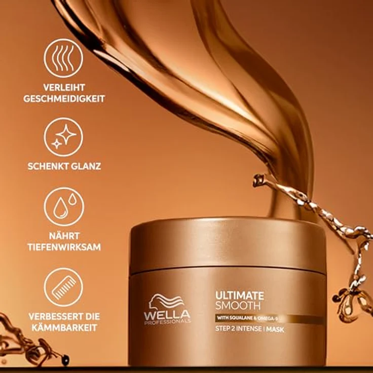 Wella Professionals Ultimate Smooth Hair Mask - Pflegende Haarkur mit Squalan & Omega 9 - Für trockenes, stumpfes & krauses Haar (150 ml) – Bild 2