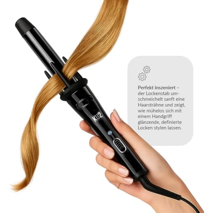 KU2 Cosmetics Lockenstab I 5 Greiffinger, selbstdrehend, Keramik-Ionen-Beschichtung, smarte Temperaturregelung (150–205 °C), 30 s Aufheizzeit, automatische Abschaltung – Bild 3