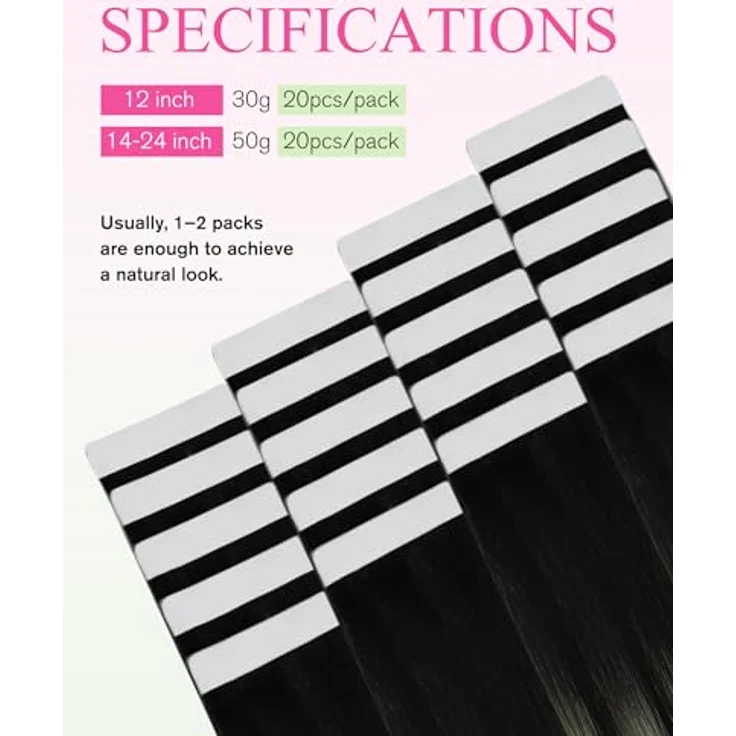 YoungSee Tape in Extensions Echthaar, Ombre Silber #1B/S/1B, 35cm, unsichtbare Tapes für Damen, 50g – Bild 3
