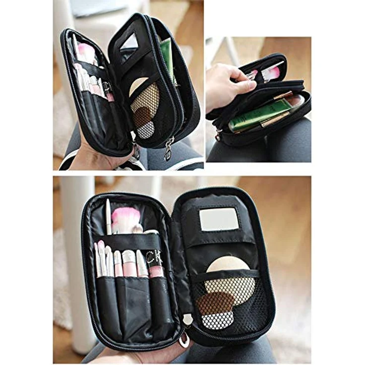 MLMSY Make-up-Tasche für Frauen mit Spiegel Beauty Pinsel Reise-Kit Organizer Kosmetiktasche Professional Multifunktions 2 Layer (schwarz) (A:Trompete), 1 Stück (1er Pack) – Bild 2