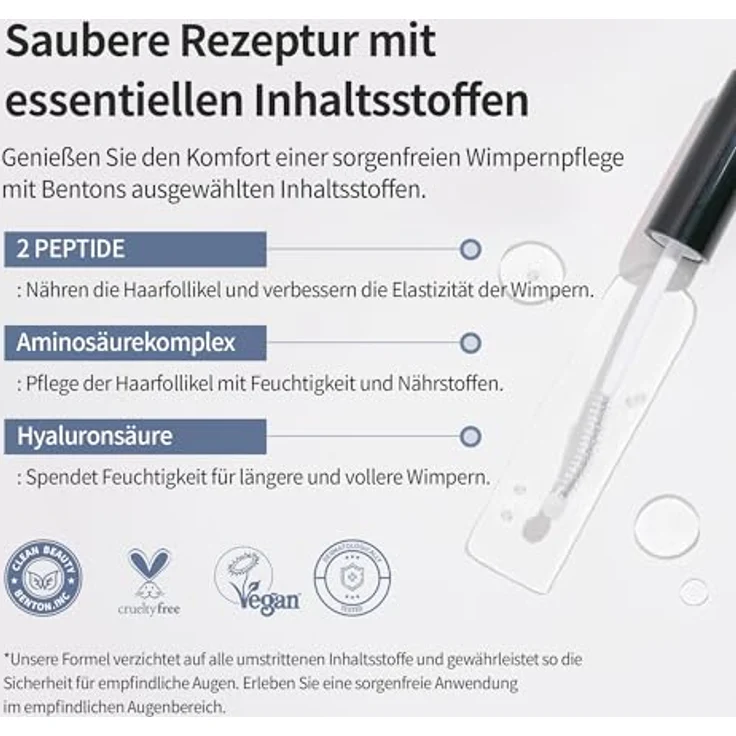 Benton HONEST Wimpernserum, koreanisches Wimpern- & Augenbrauenwachstumsserum mit Hyaluronsäure und Peptiden, 10 ml – Bild 3