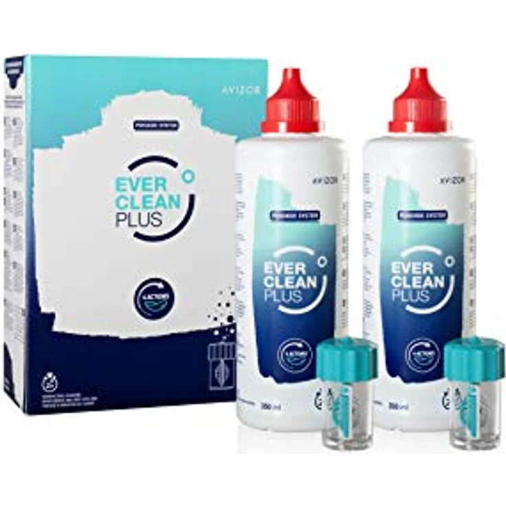 Avizor Ever Clean Plus 3-Monatspack 2 x 350 ml Peroxidsystem für weiche Kontaktlinsen, inkl. 2 Aufbewahrungsbehälter – Bild 2