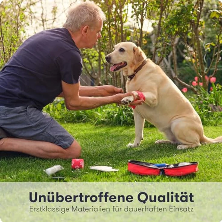 Purahelp Erste-Hilfe-Set Hund und Katze - Inkl. Zeckenzange, Pinzette, Tourniquet (51 St), Wasserdichte Tasche, Erste Hilfe Anleitung, Kompakt und tragbar, Purahelp Hundeapotheke (Blau) – Bild 3